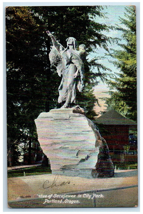 1907 Statue Of Sacajawea In City Park Portland Oregon OR Posted Vintage Postcard