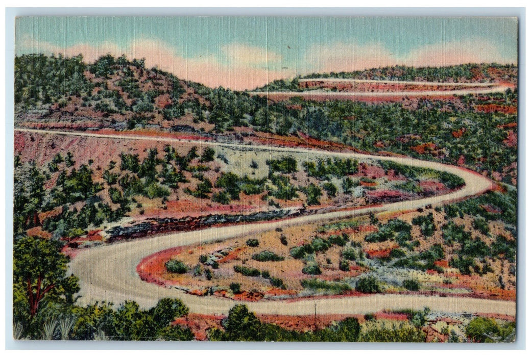 1948 Looking Up Raton Pass Switch Backs Hair Pin Curves New Mexico NM Postcard