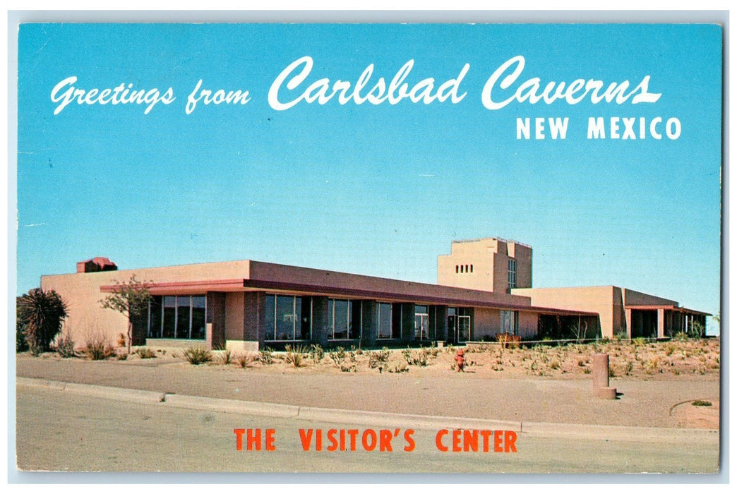 c1950 Greetings From Carlsbad Caverns Visitors Center View NM Vintage Postcard