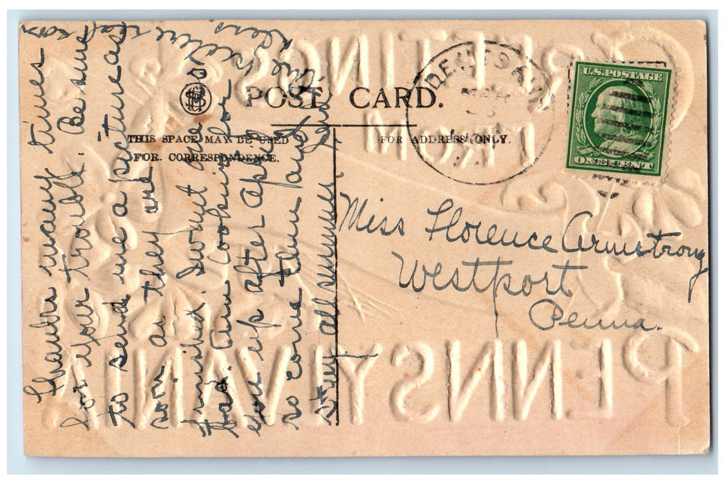1912 Greetings From Dents Run Pennsylvania PA Airbrushed Embossed Postcard
