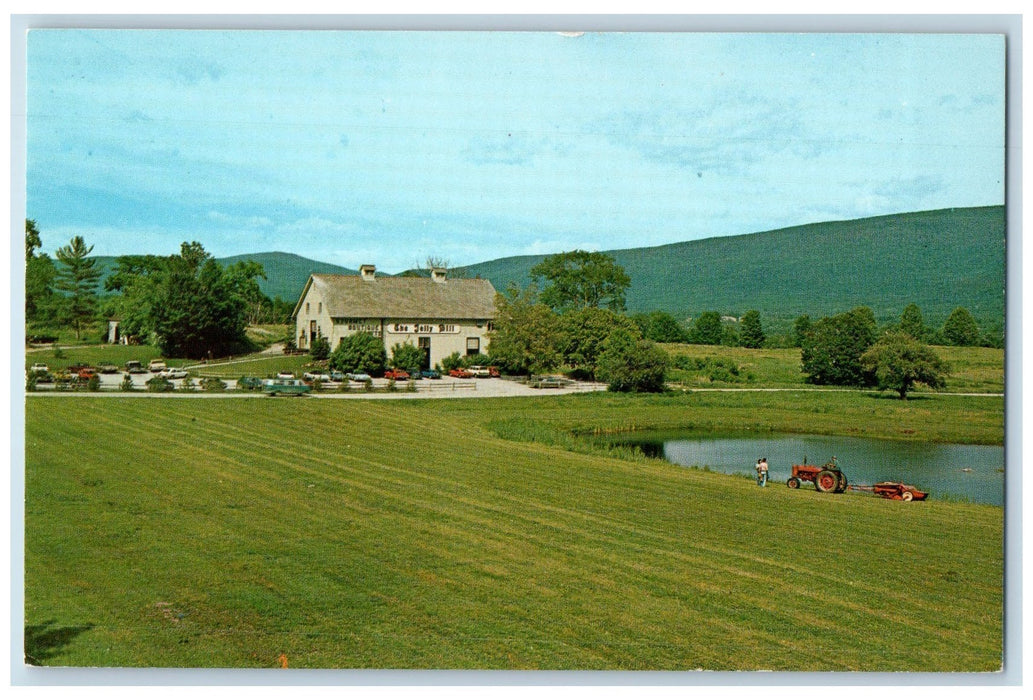 c1950 The Jelly Mill Barn Houses Tractor Cars Field Trees Manchester VT Postcard