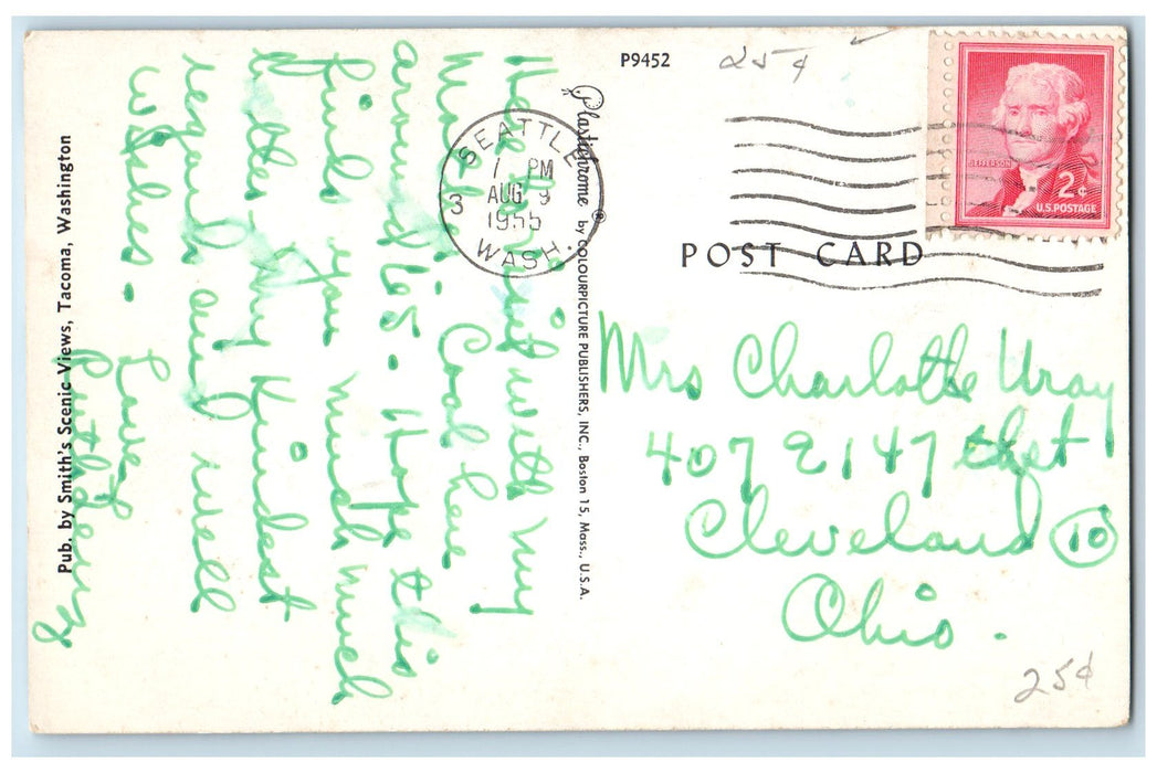 1955 Seattle Washington Harbor Ferry Docking Sailboat Classic Cars WA Postcard