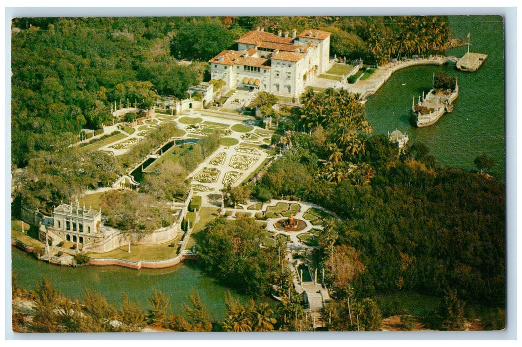 c1960's Aerial View Of Fabulous Vizcaya Gardens And Woodlands Miami FL Postcard