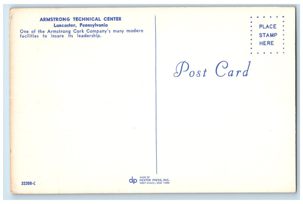 c1960's Armstrong Technical Center Lancaster Pennsylvania PA Unposted Postcard