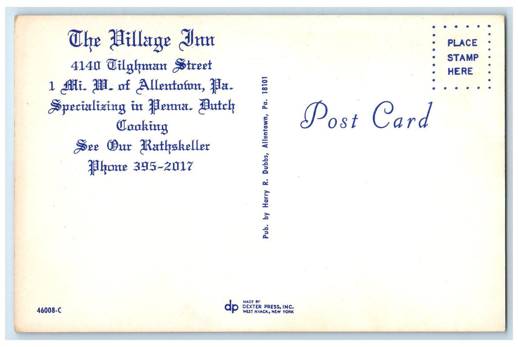 c1960s The Village Inn Tilghman Restaurant Street Allenton Pennsylvania Postcard