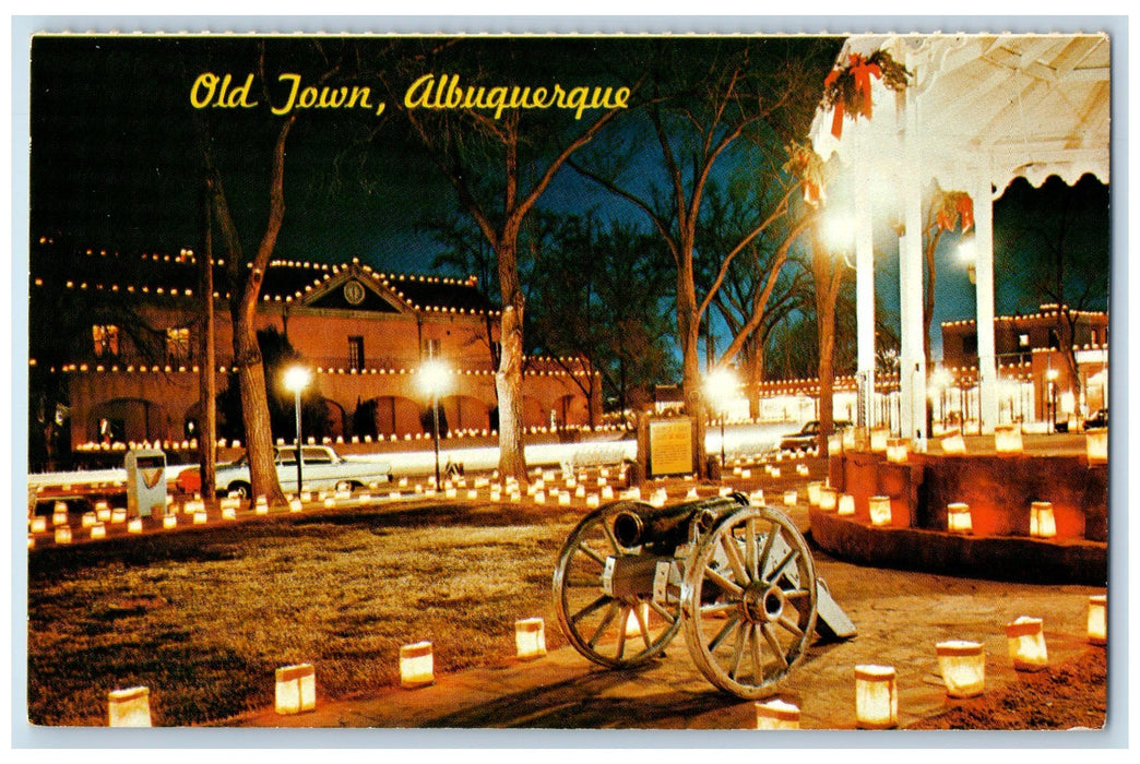 c1950 Christmas Luminarios Old Town Plaza Albuquerque New Mexico NM Postcard