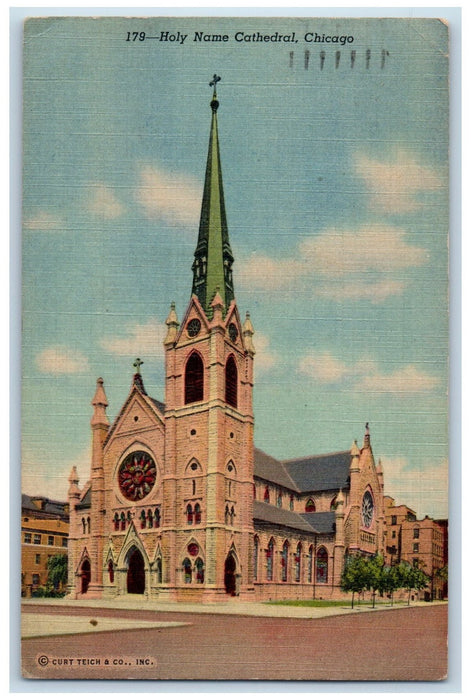 c1950 Catholic Church Entrance Stair Classic Car Cross Asbury Park NJ Postcard