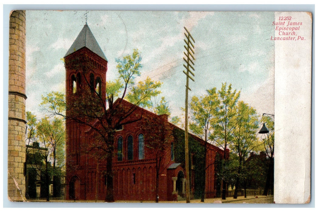 1911 Saint James Episcopal Church Entrance Electrical Post Lancaster PA Postcard