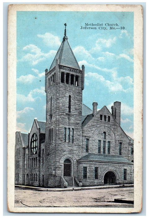 c1920's Methodist Church Building View Rail Jefferson City Missouri MO Postcard