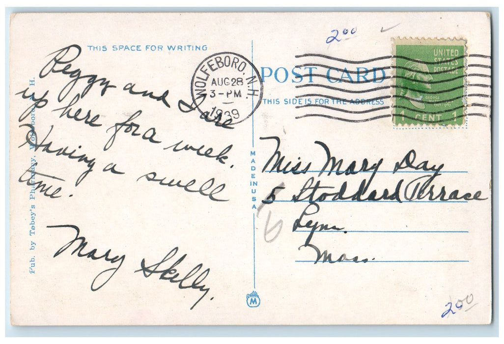 1939 Catholic Church View Stairs Entrance Wolfeboro New Hemisphere NH Postcard