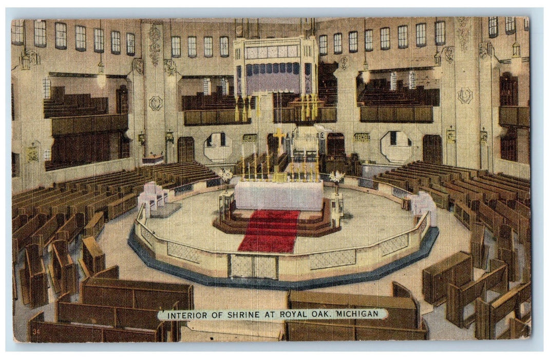 1946 Shrine Of The Little Flower Interior Altar Royal Oak Michigan MI Postcard