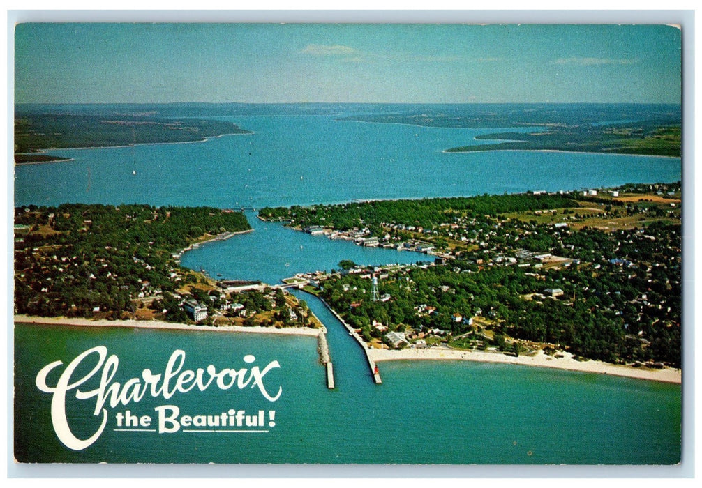 c1960's Air View Of Charlevoix The Beautiful Scene Michigan MI Unposted Postcard