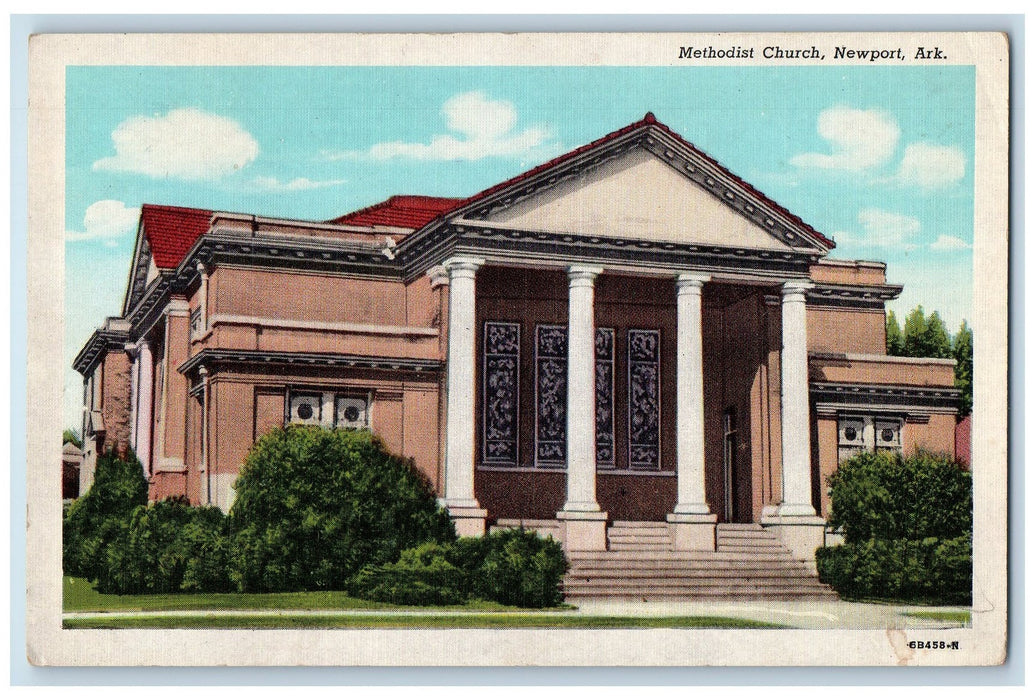 c1950 Methodist Church View Entrance Roadside Plant Newport Arkansas AR Postcard