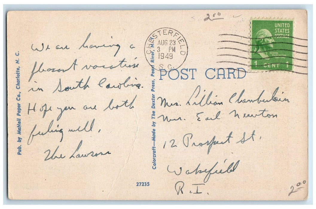 1949 First Methodist Church Building View Stairs Entrance Charlotte NC Postcard