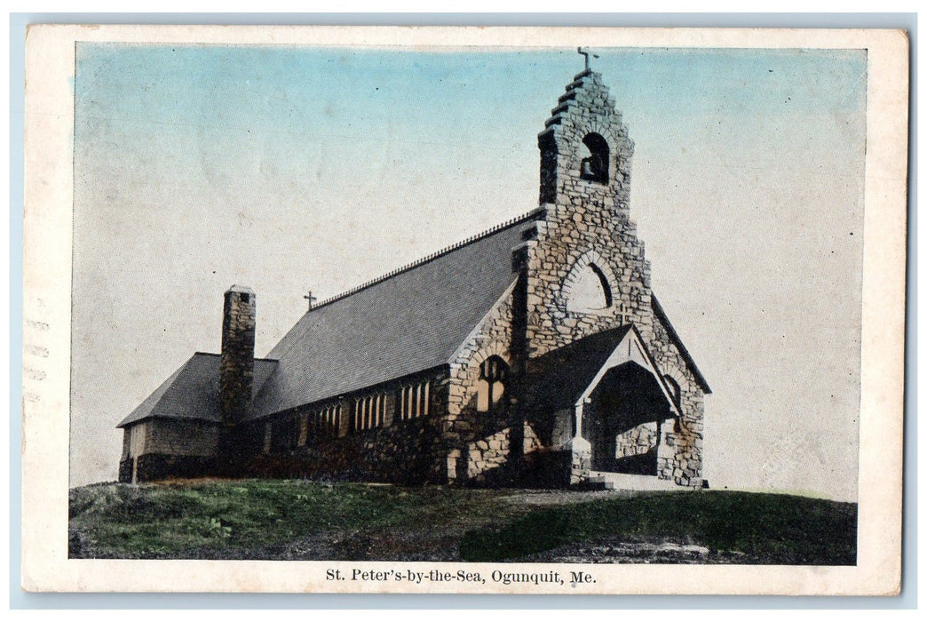 1909 St. Peter's By The Sea Chimney Bell Tower Clock Cross Ogunquit ME Postcard