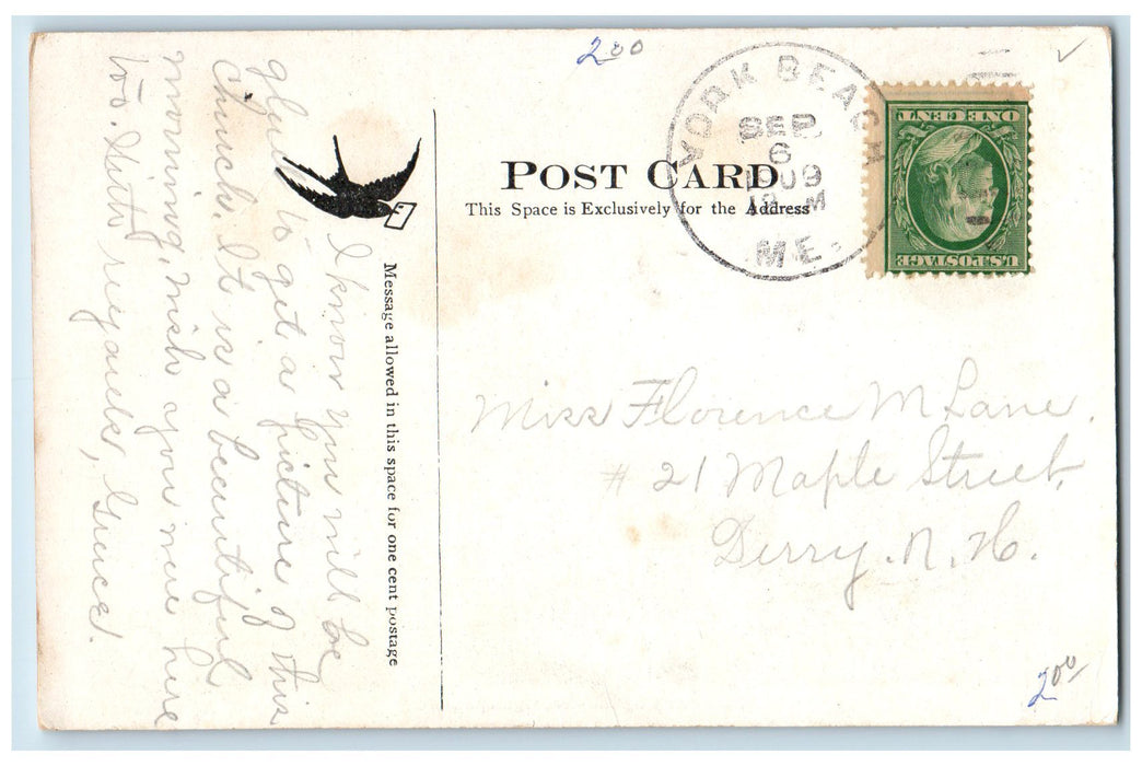 1909 St. Peter's By The Sea Chimney Bell Tower Clock Cross Ogunquit ME Postcard