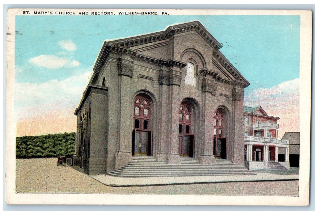 1928 St. Mary's Church Rectory Classic Car Entrance Wilkes Barre PA Postcard