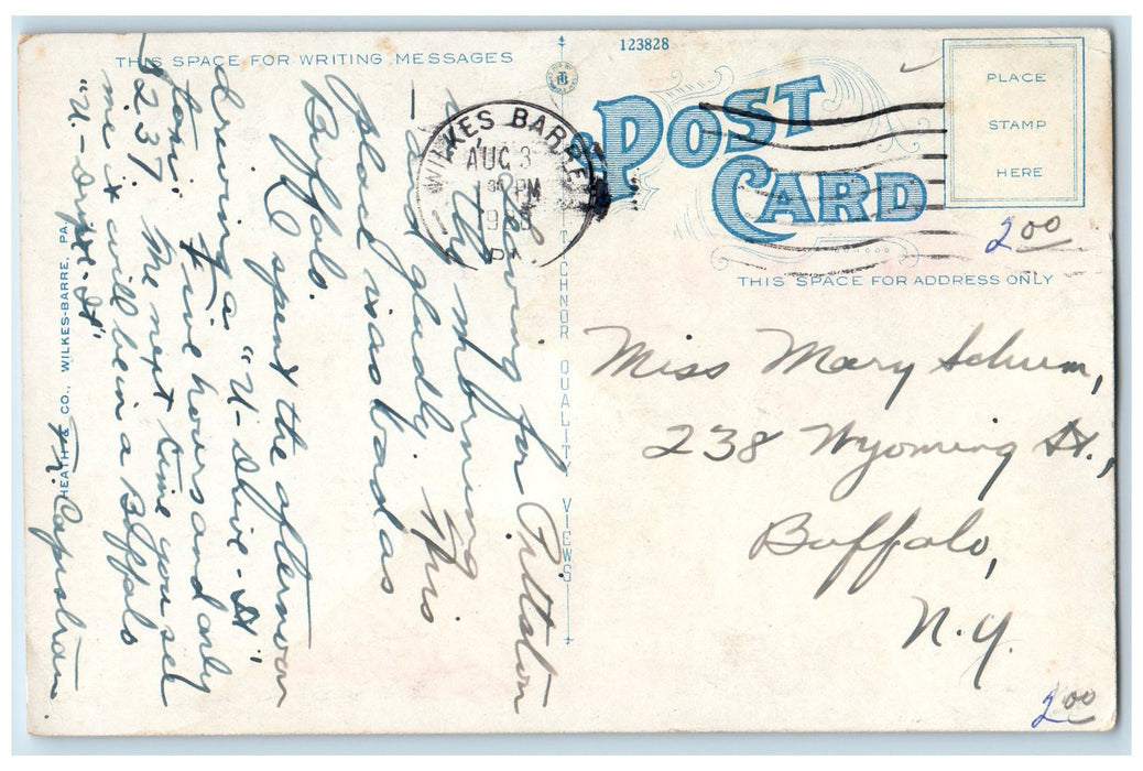 1928 St. Mary's Church Rectory Classic Car Entrance Wilkes Barre PA Postcard