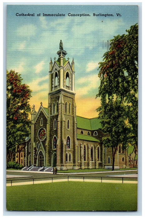 1943 Cathedral Of Immaculate Conception Church Burlington Vermont VT Postcard