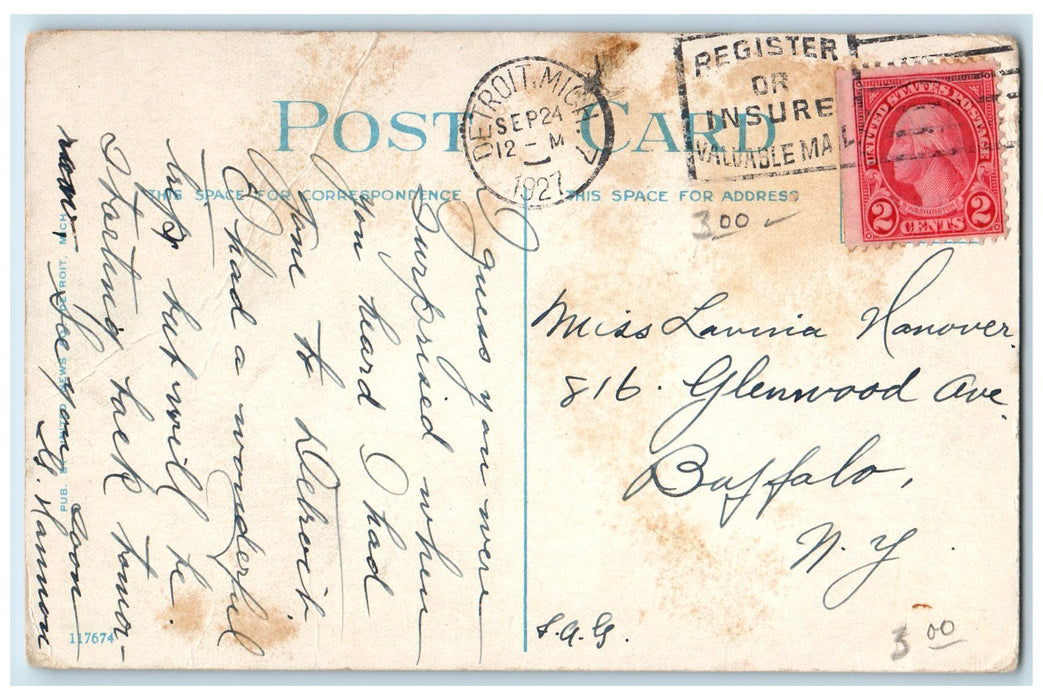 1927 Sacred Heart Seminary Church Aerial View Roadside Trees Detroit MI Postcard
