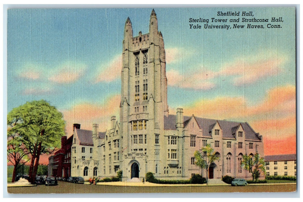 c1940's Sheffield Hall Sterling Tower Strathcona Hall Yale Universty CA Postcard