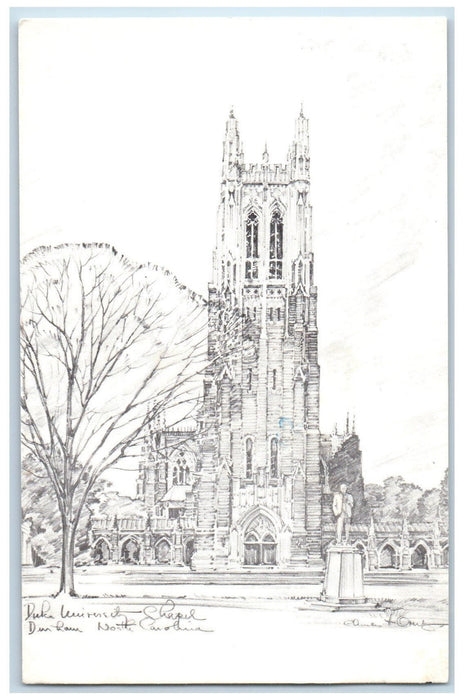 1985 Duke University Chapel Sketch Darhum North Carolina NC Posted Postcard