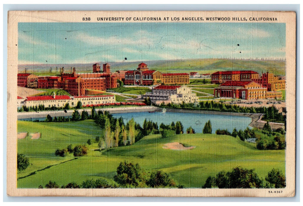 1937 University Of California At Los Angeles Westwood Hills CA Posted Postcard