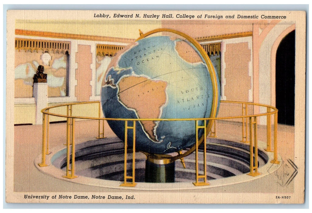 1942 Lobby Edward N Hurley Hall University Of Notre Dame Indiana IN Postcard