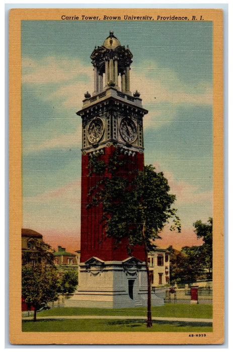 c1940's Carrie Tower Scene Brown University Providence Rhode Island RI Postcard