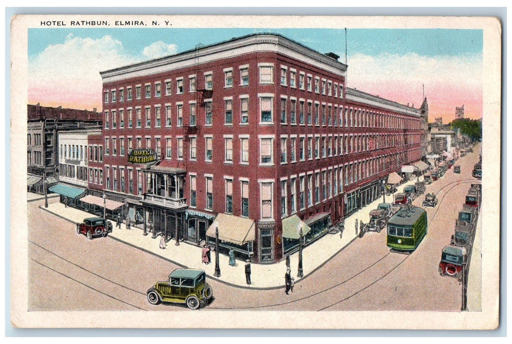 c1920s Hotel Rathbun Roadside Scene Elmira New York NY Unposted Vintage Postcard