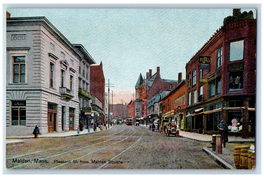 c1910s Pleasant St. From Malden Square Malden Massachusetts MA Unposted Postcard