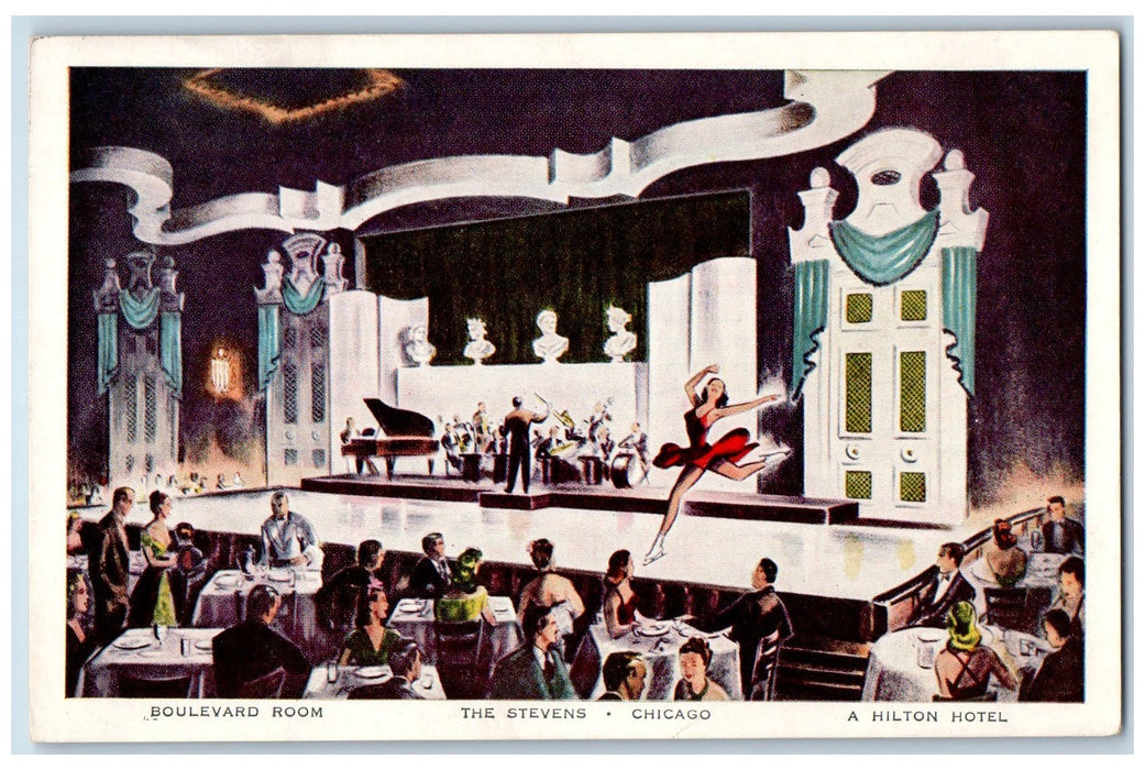 c1920's Ice Shows At The Boulevard Room A Hilton Hotel Chicago IL Postcard