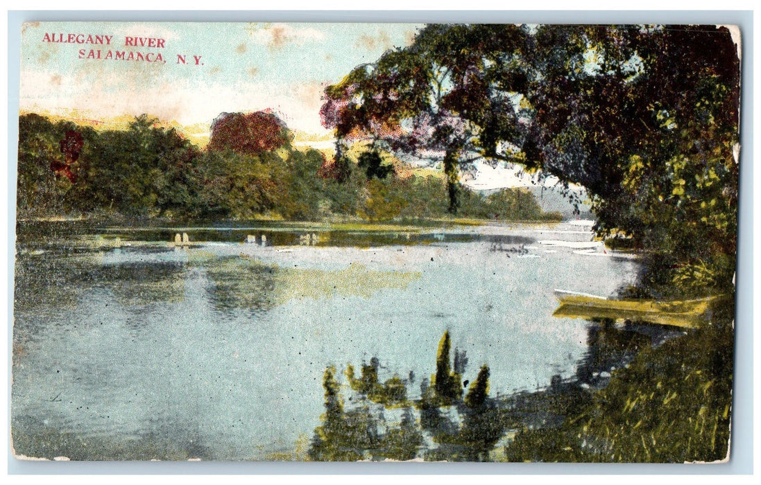 c1910s Allegany River Salamanca Boat Scene New York NY Unposted Vintage Postcard