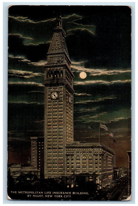 1915 The Metropolitan Life Insurance Building By Night New York Posted Postcard