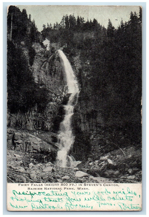 1909 Fairy Falls In Steven's Canyon Rainier National Park Washington DC Postcard