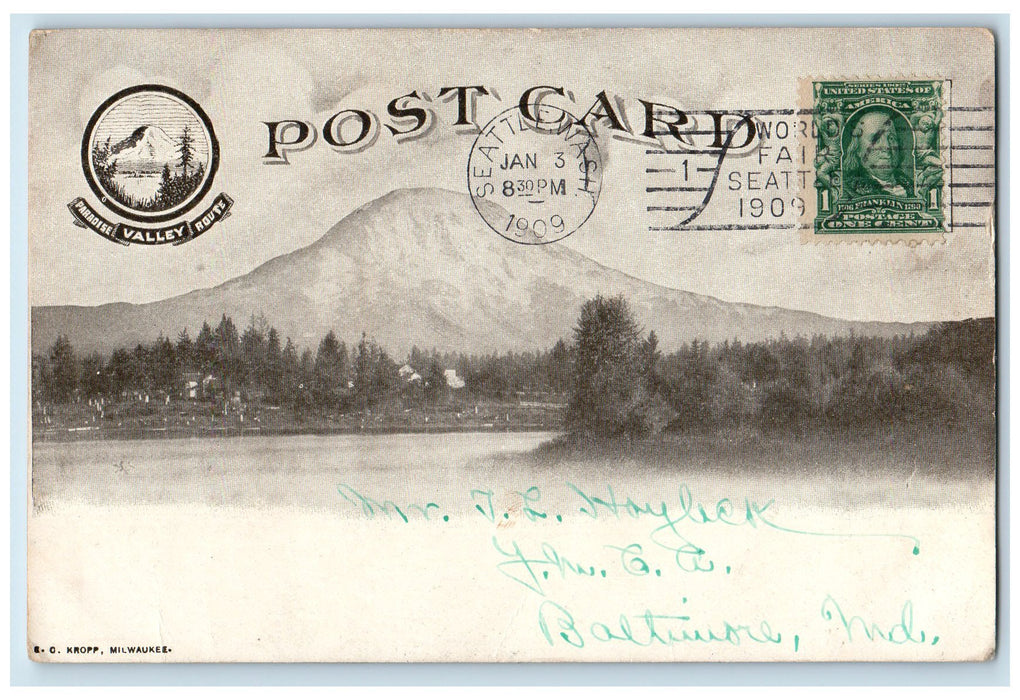 1909 Fairy Falls In Steven's Canyon Rainier National Park Washington DC Postcard