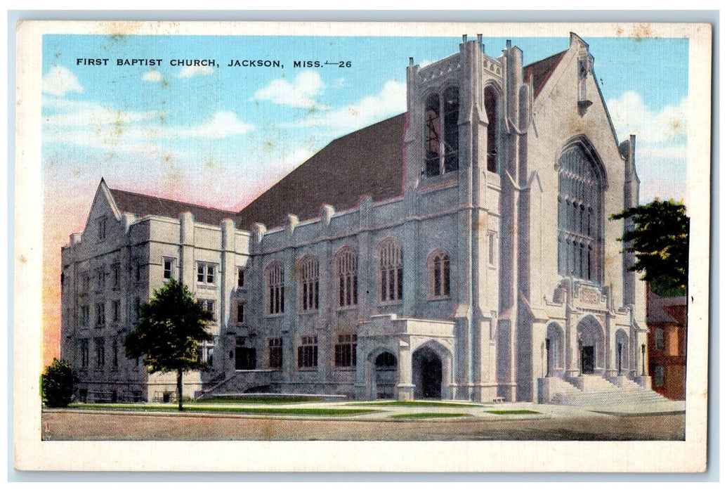 1946 First Baptist Church Jackson Mississippi MI Unposted Vintage Postcard