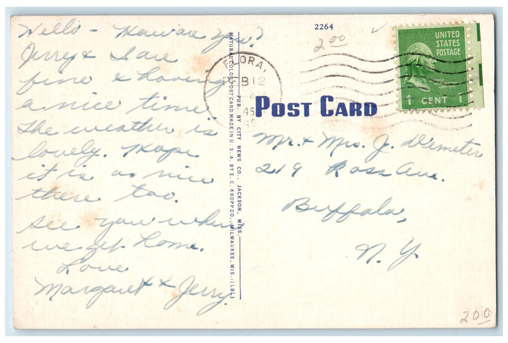 1946 First Baptist Church Jackson Mississippi MI Unposted Vintage Postcard