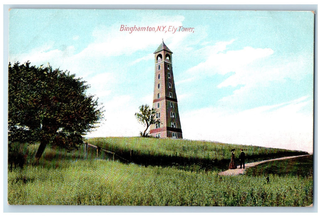 c1910's Ely Tower Exterior Scene Binghamton New York NY Posted Couple Postcard