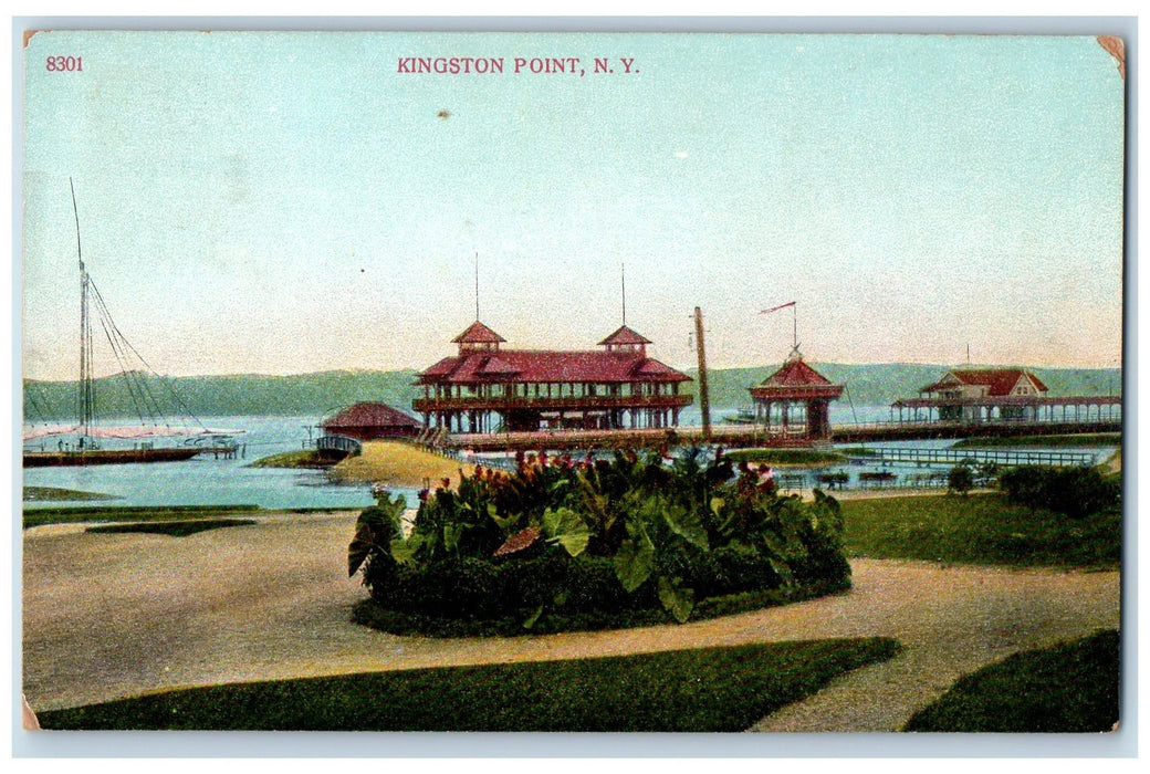 1908 Kingston Point Boat & Harbor Scene New York NY Posted Vintage Postcard