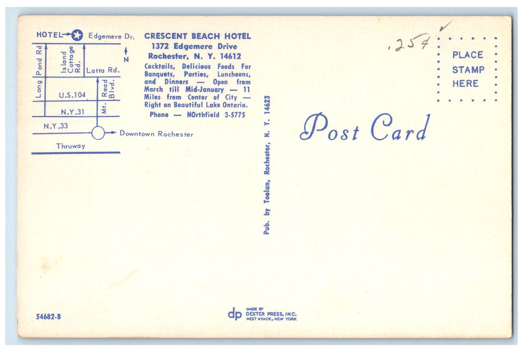 c1950's Crescent Beach Hotel Restaurant Entrance Rochester New York NY Postcard