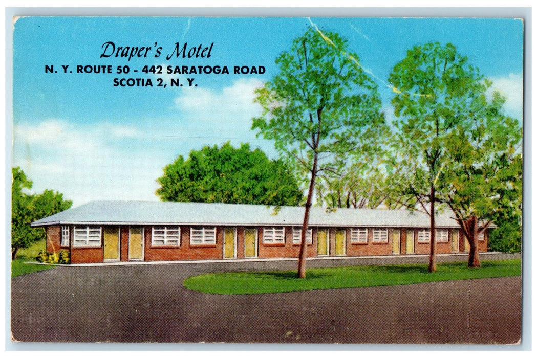 c1950 Drapers Motel Cottages Restaurant Roadside Scotia New York NY Postcard