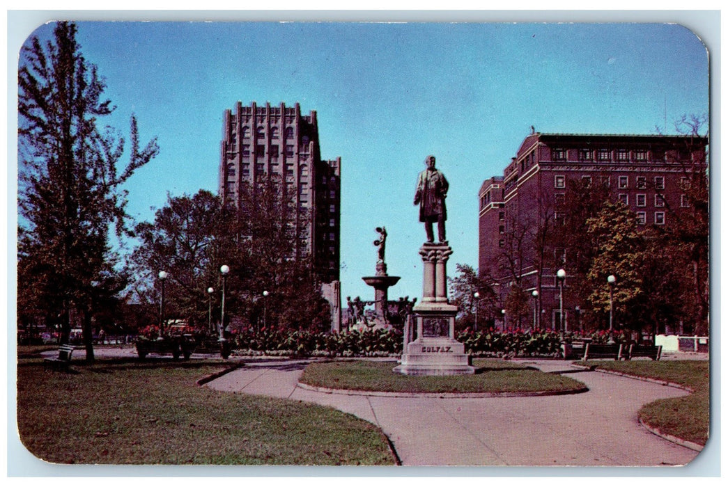 c1950's University Park Building View Statue Indianapolis Indiana IN Postcard