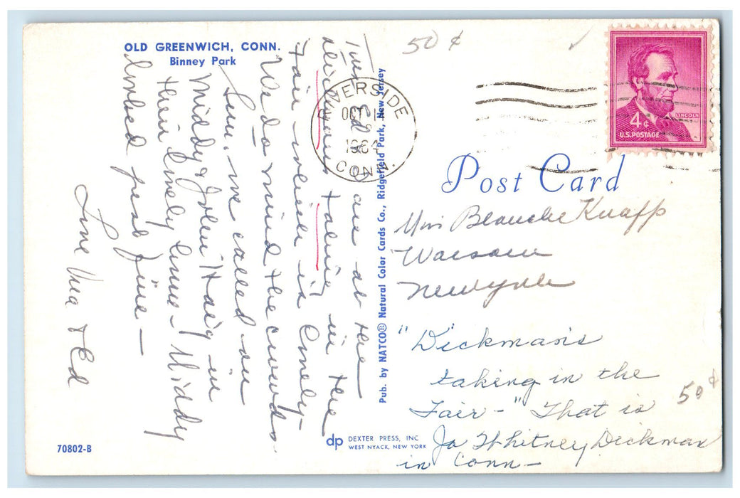 1964 Old Greenwich Binney Park Scenic View Pond Flag Connecticut CT Postcard