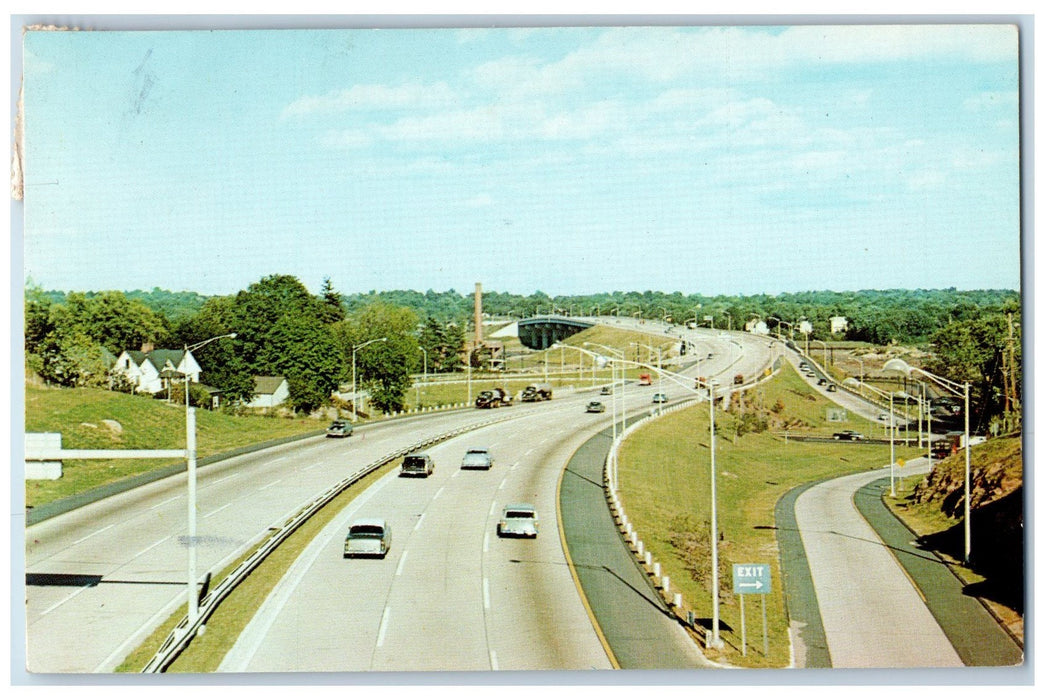 1963 The Connecticut Turnpike Business Recreation Highways Cars CT Postcard