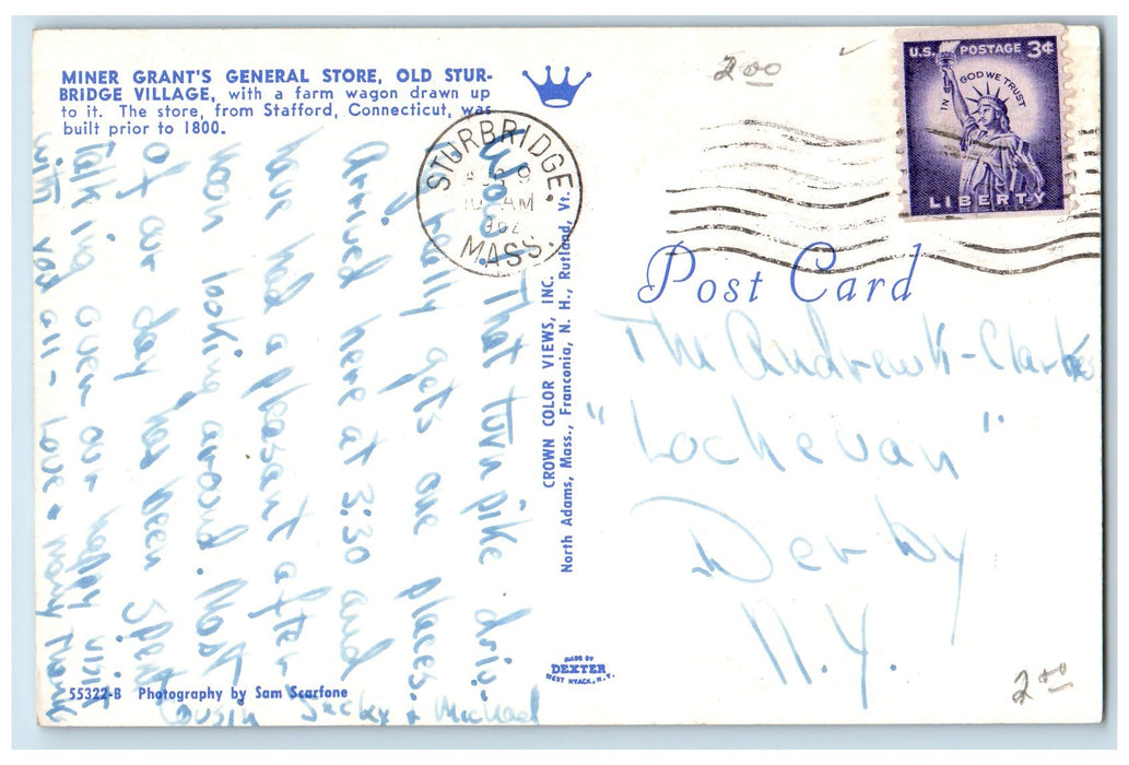 1962 Miner's Grant General Store Old Sturbridge Village Stafford CT Postcard