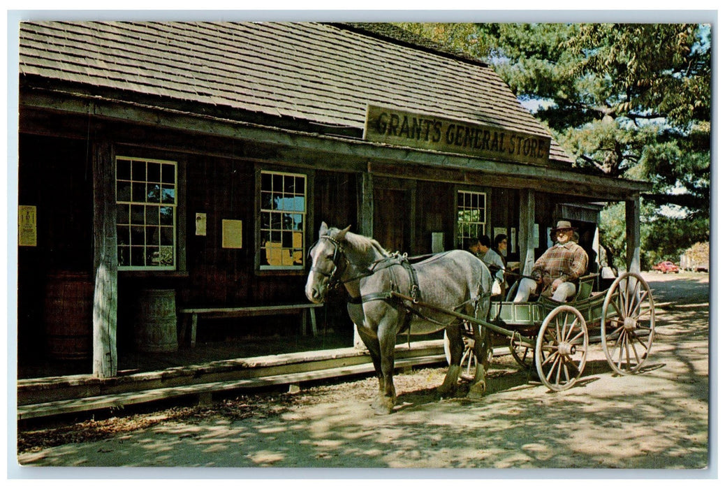 c1950 Miners Grant General Store Old Sturbridge Horse Wagon Stafford CT Postcard