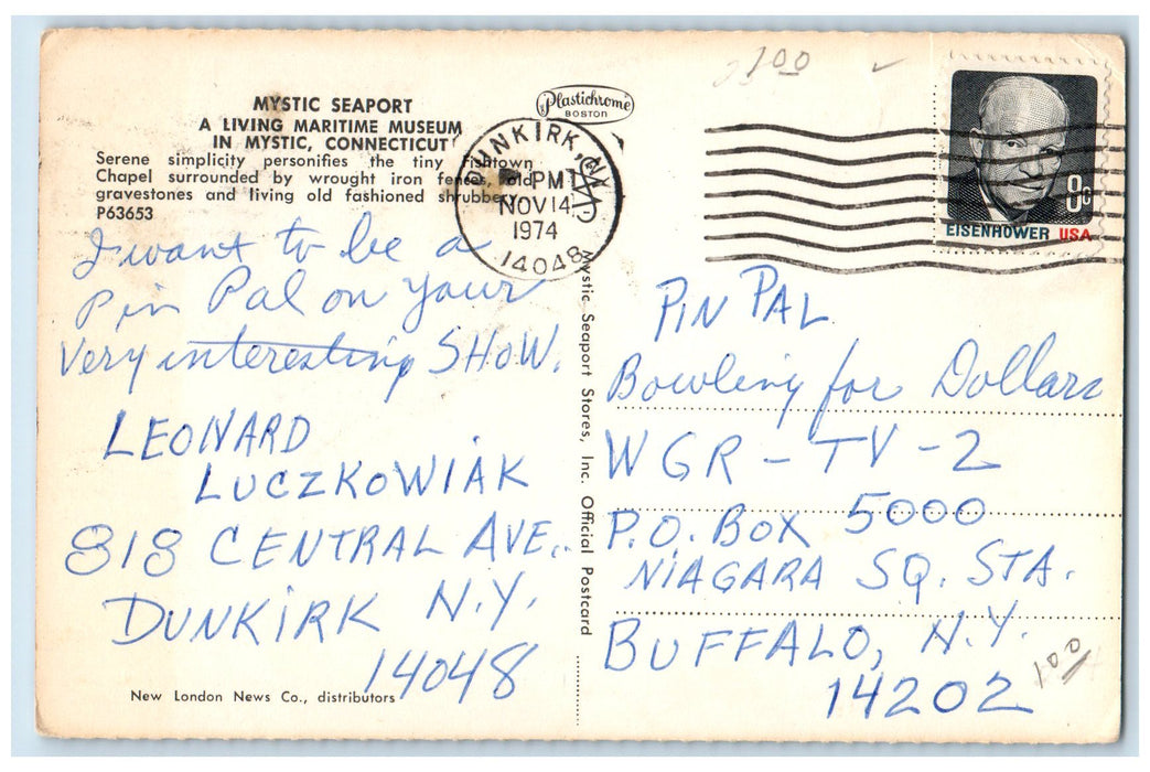 1974 Mystic Seaport Living Maritime Museum Fence Roster Dirt Road CT Postcard