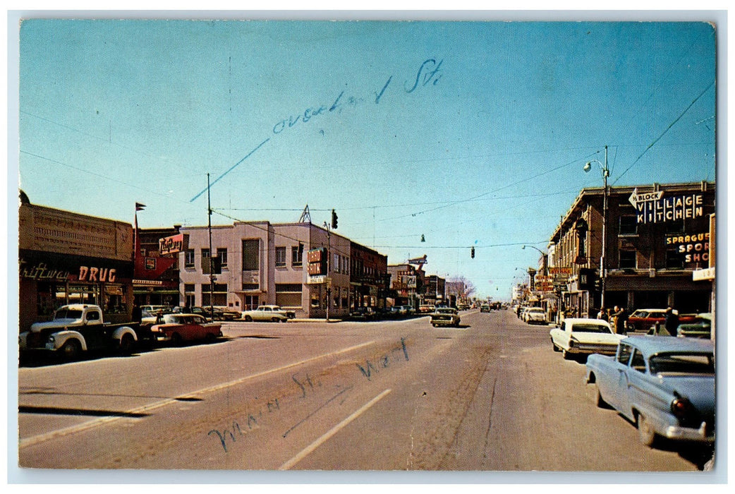1950's Downtown Establishment Classic Cars Street Stop Light Burley ID Postcard