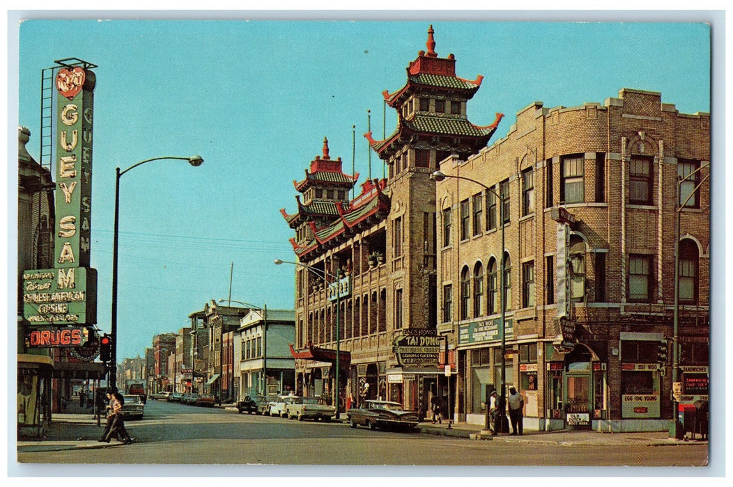 1967 The Chinese Temple Of Chicago China Town Restaurant Classic Car IL Postcard
